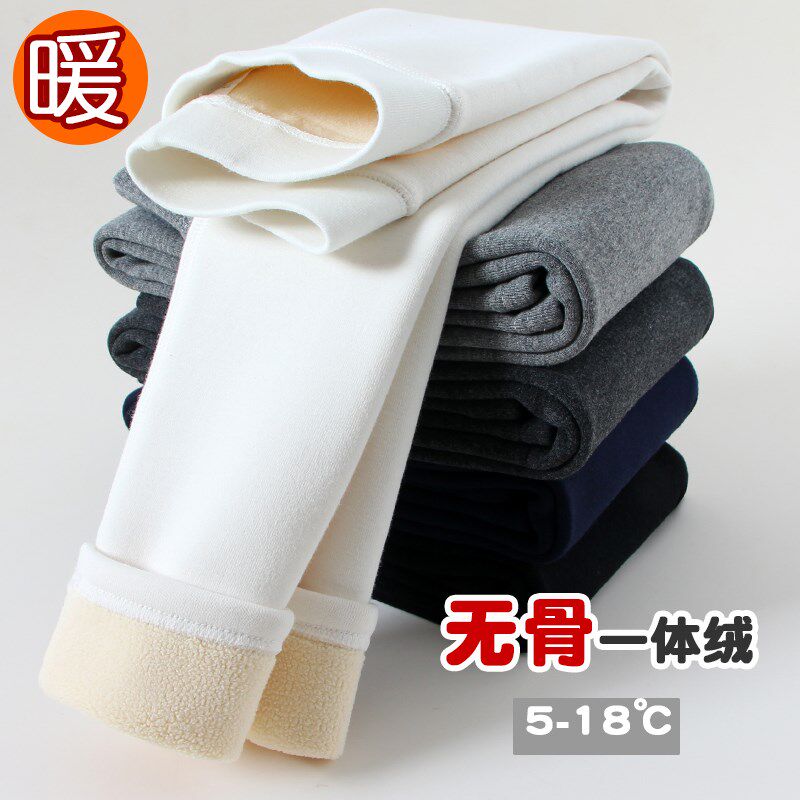 儿童加绒加厚打底裤女童白色裤子秋冬外穿保暖长裤高腰一体绒冬装