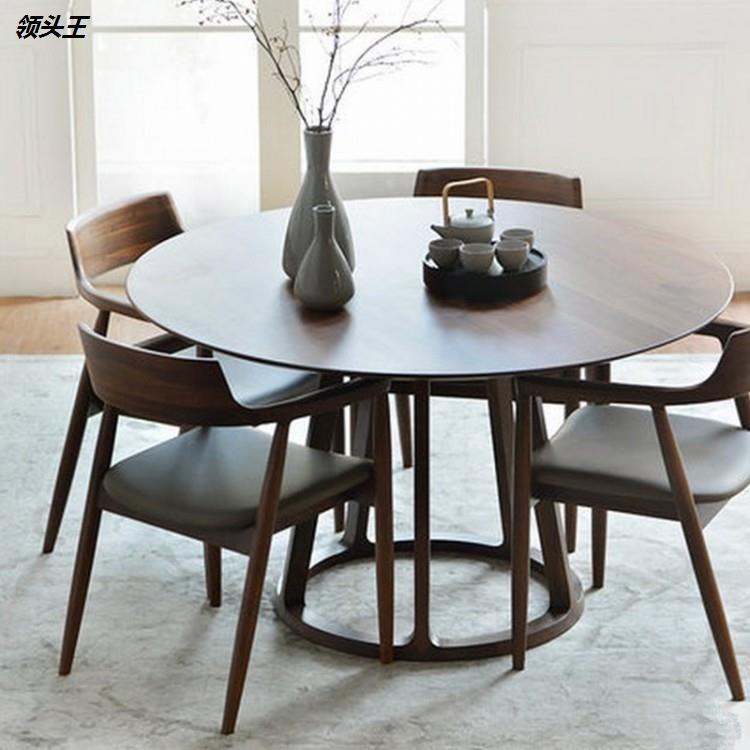 北欧简约现代全实木圆桌家用 小户型餐桌椅餐馆酒店带转盘大圆桌