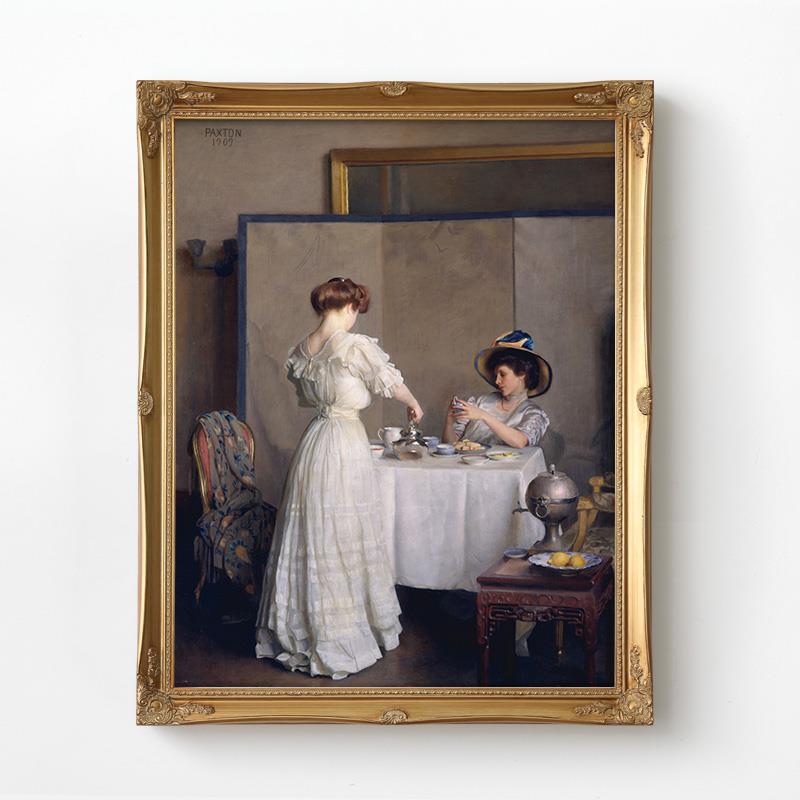 加安加丽午茶少女欧式小众复古轻奢装饰画 客厅卧室餐厅挂画壁画