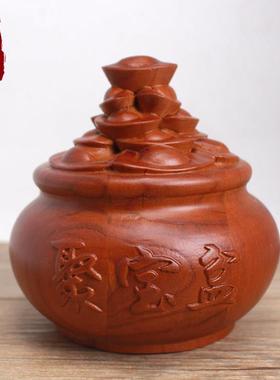 桃木聚宝盆实木摆件办公室客厅玄关家居桌面店铺开业木雕装饰礼品