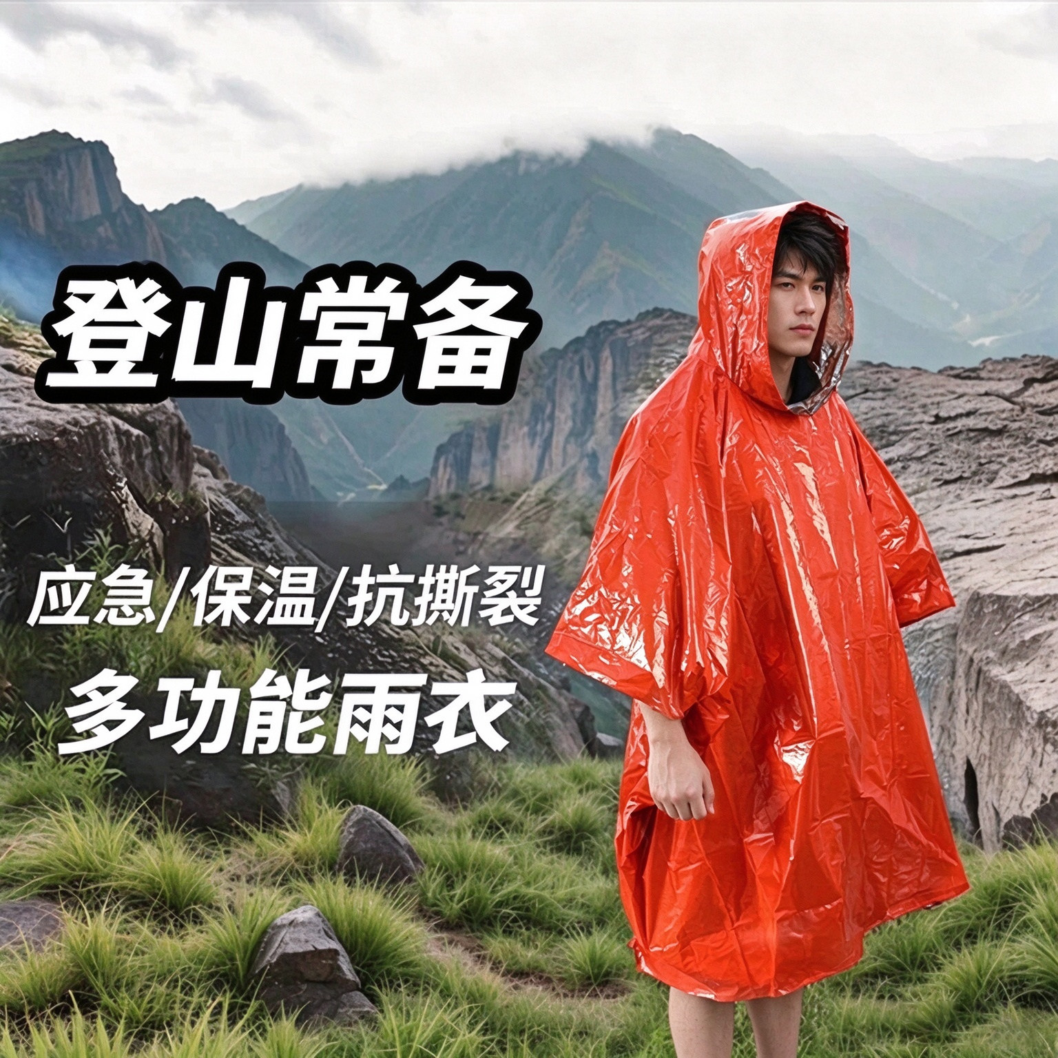 户外便携铝箔式露营登山徒步保暖雨衣野外求生求救防失温雨披应急