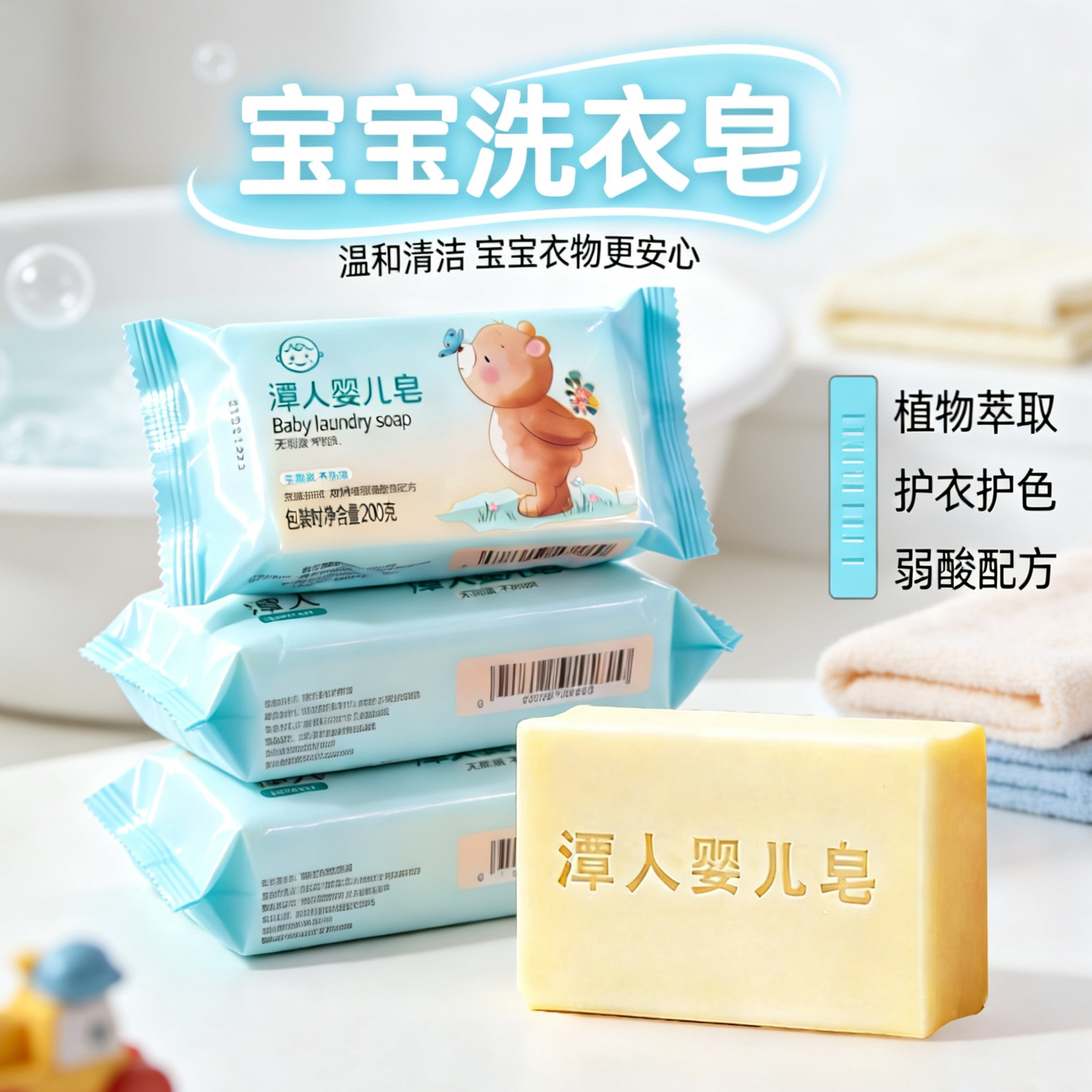 大块宝宝皂婴儿洗衣皂弱酸性无碱肥皂新生婴幼儿尿布皂内衣皂无磷