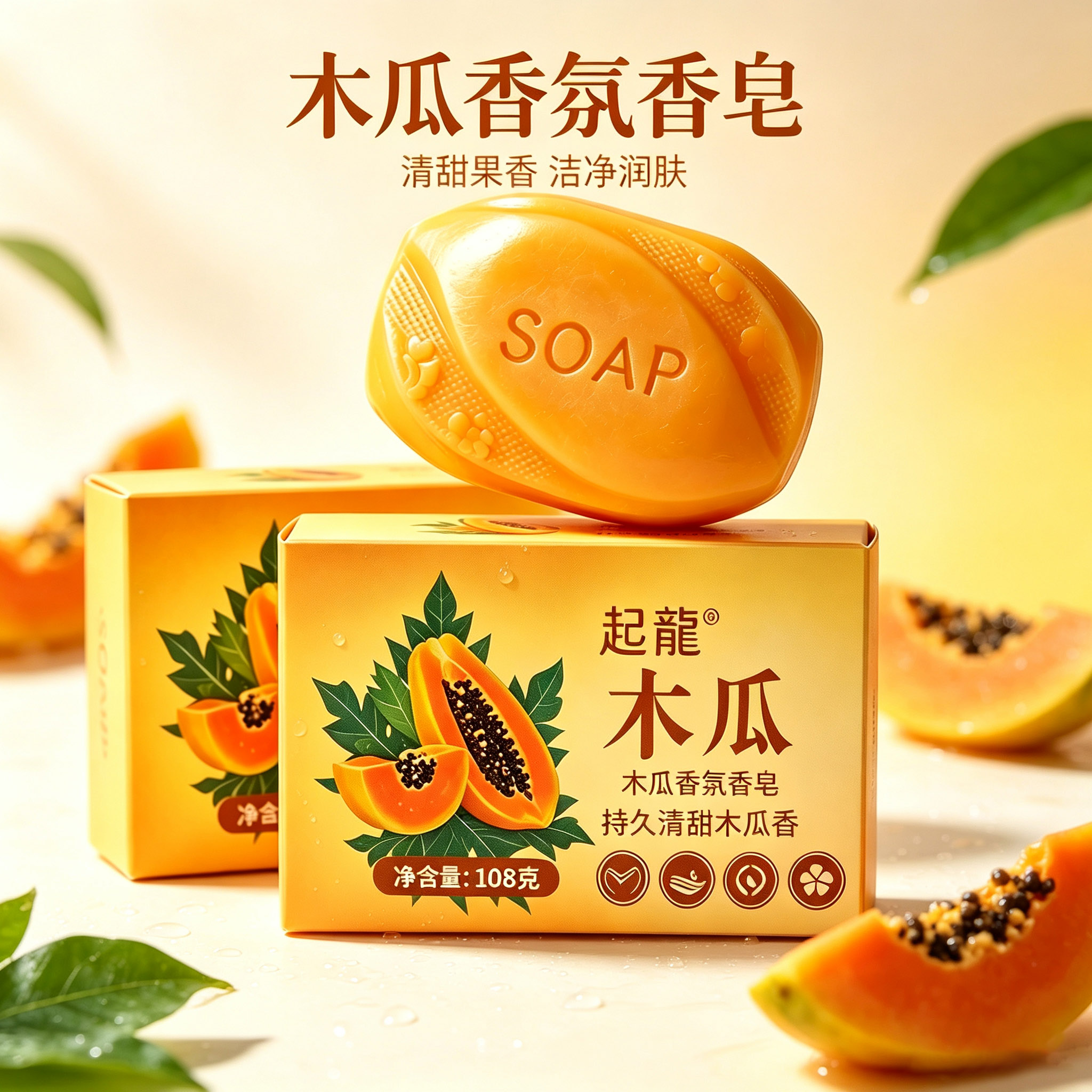 正宗木瓜香氛洁肤香皂泡沫丰富温和亲肤清香怡人日常沐浴好帮手