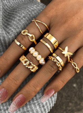 极速Ring Joint Ring Butterfly RiIng Set 10-Piece Set