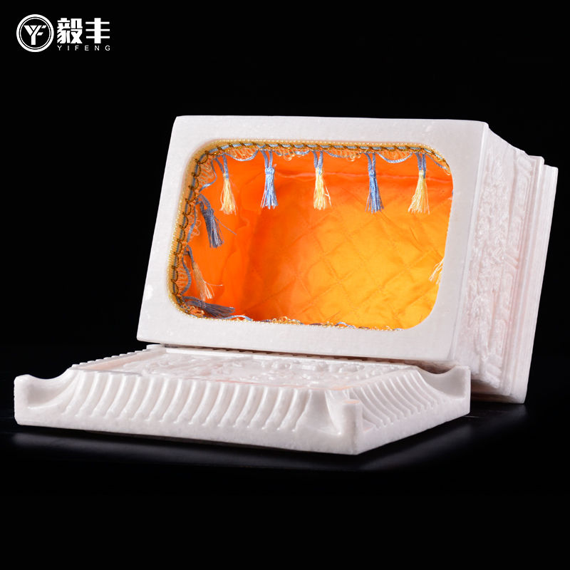 极速骨灰b盒天然汉白玉水晶雕刻龙凤通用男款女用标准石头寿盒