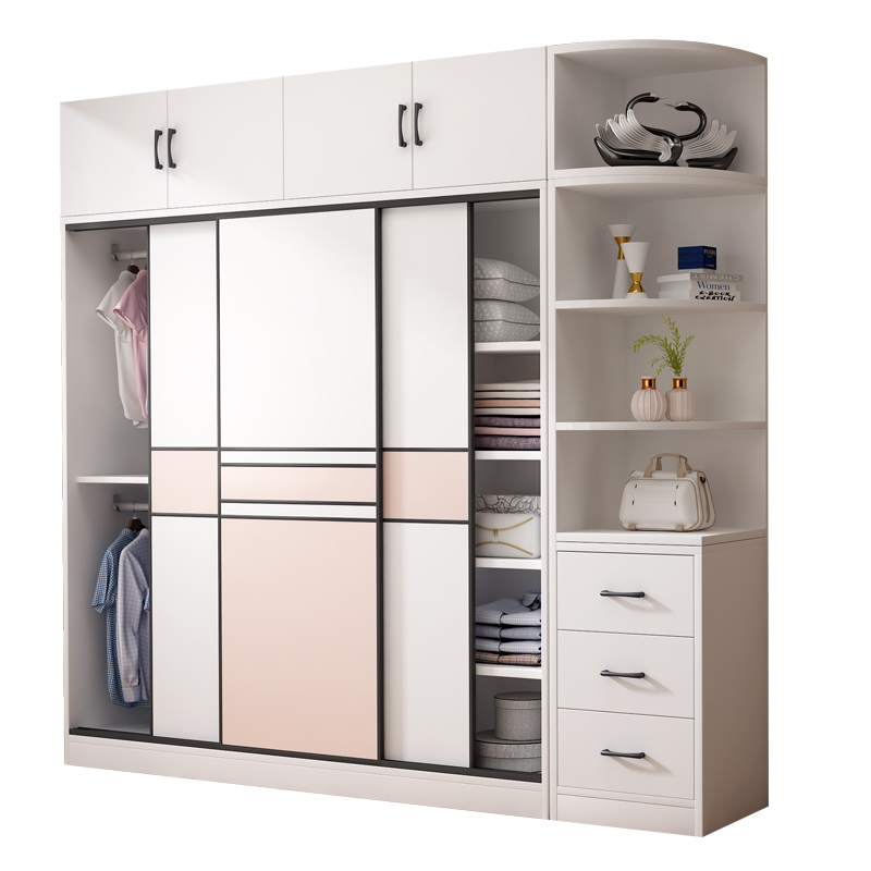 极速衣柜卧室家用拉门简易储物柜儿童女孩公主房实W木移门大衣橱