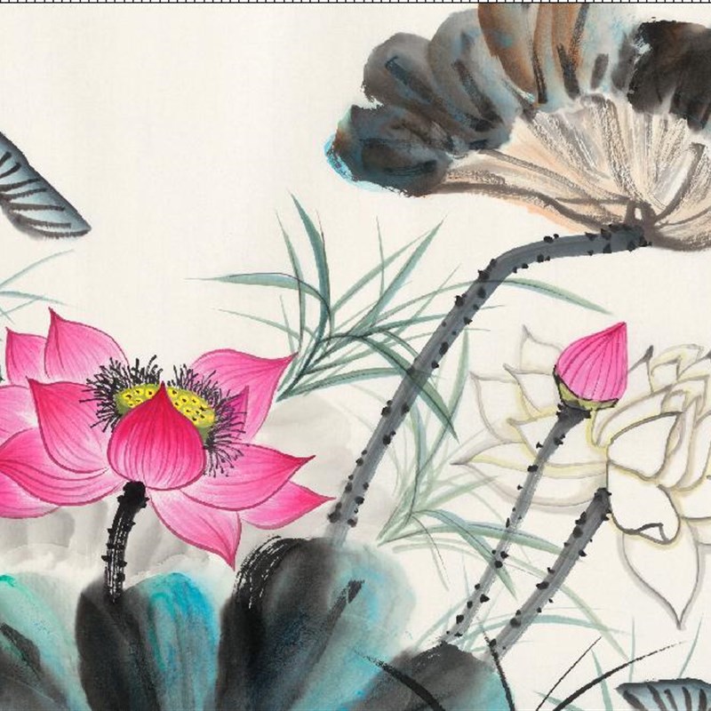极速国画荷叶荷花莲花满堂 画心B办公客厅装饰 画芯高清宣纸微喷