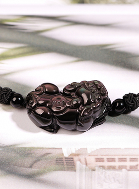 极速黑曜石e貔貅项链夏女锁骨链项圈吊坠情侣款一对黑绳编织男潮