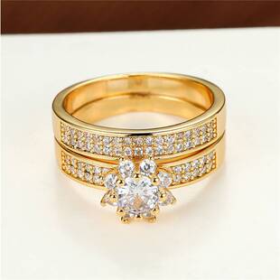 极速Charm Gold Ckolor Engagement Ring Sets Shining White Zir