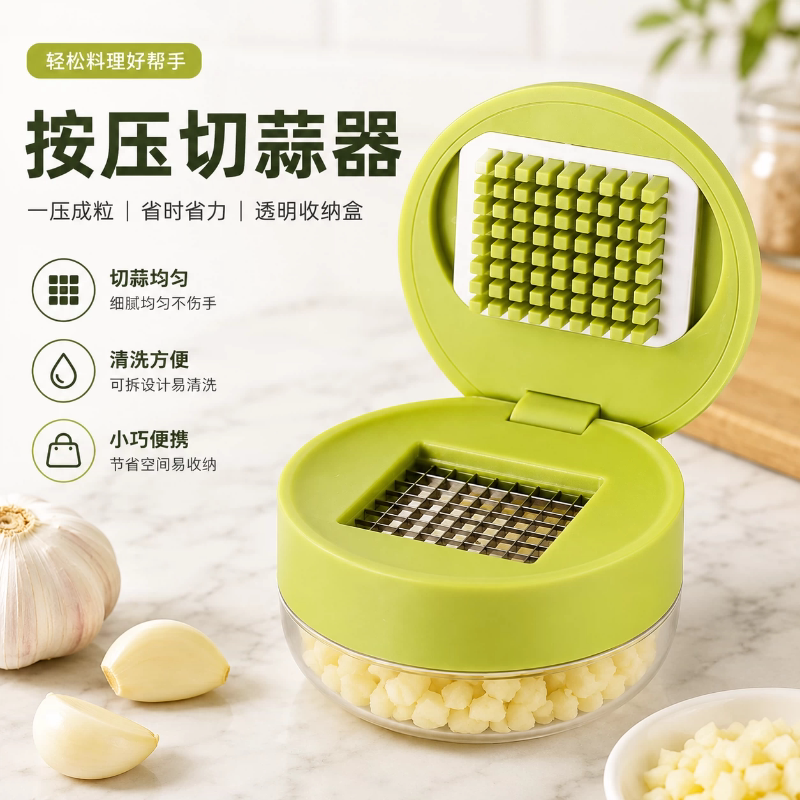 不锈钢按压式多功能压蒜器