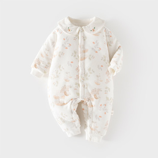 婴儿加棉120克连体衣女宝宝夹棉加厚秋冬哈衣连身衣爬服婴幼衣服