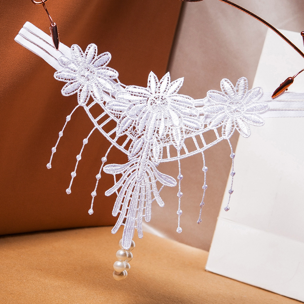 轻奢流苏情调诱惑丁字裤女透视绣花可玩串珠开裆免脱性感内裤2275