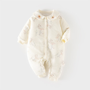 婴儿加棉120克连体衣女宝宝夹棉加厚秋冬哈衣连身衣爬服婴幼衣服