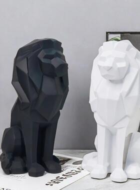 北欧几何狮子摆件创意树脂工艺品家居客厅办公室样板房装饰品