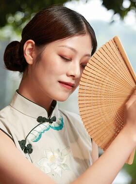 雅扇堂小巧3色扇 18cm纯手工全竹扇子女 日式竹制品工艺折扇