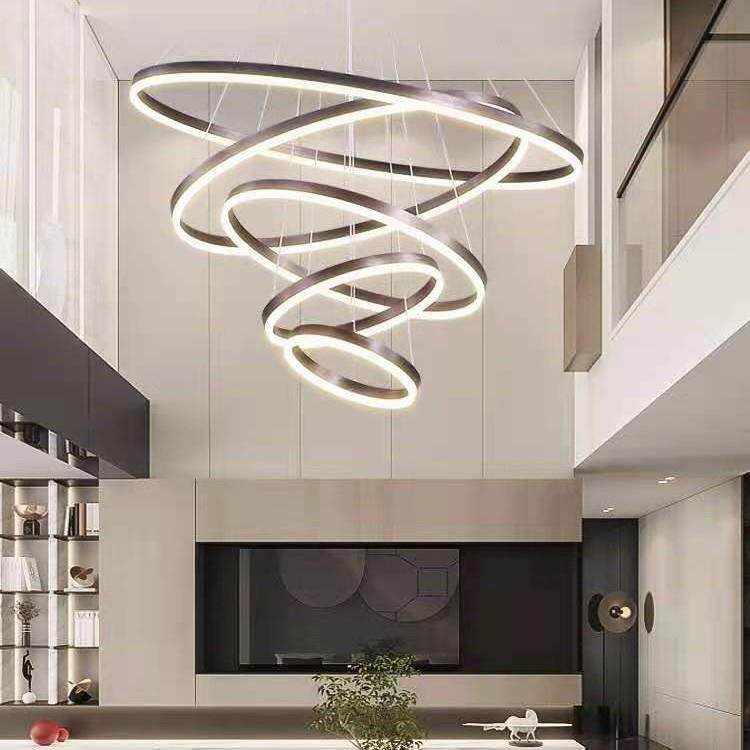 北欧现代简约圈圈吊灯创意别墅复式楼客厅餐厅楼梯间亚克力led灯