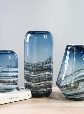 现代简约玻璃花瓶摆件 创意家居客厅餐厅插花花器 样板间软装摆设