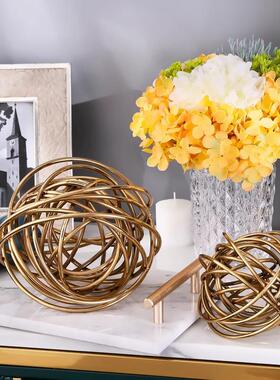 金属家居工艺品别墅样品房软装铁线球书房客厅现代简约装饰摆件