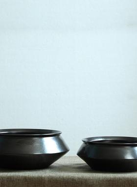 黑色复古陶瓷小花瓶禅意花器摆件干花花插餐桌办公桌软装饰品