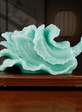 仿青玉石白菜摆件招财开业礼品家居客厅玄关公司办公室店铺装饰品