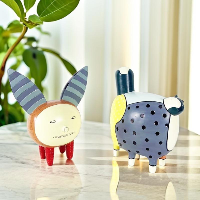 现代极简抽象彩色波点猫咪摆件样板间客厅电视柜软装饰品彩色猫