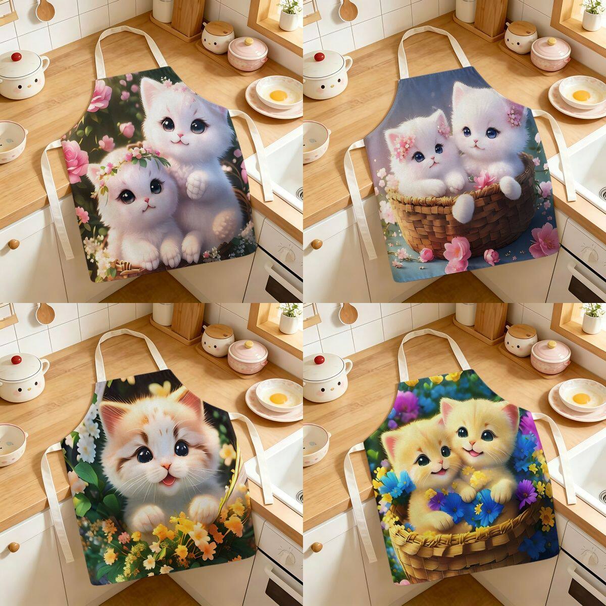 可爱小猫咪围裙儿童围裙成人防污厨房家用做饭烘焙创意家居罩衣