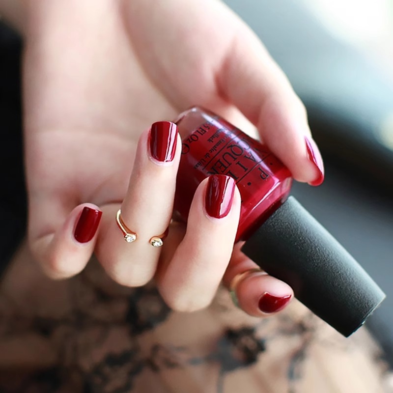 美国opi彩色指甲油绸缎珠光深红