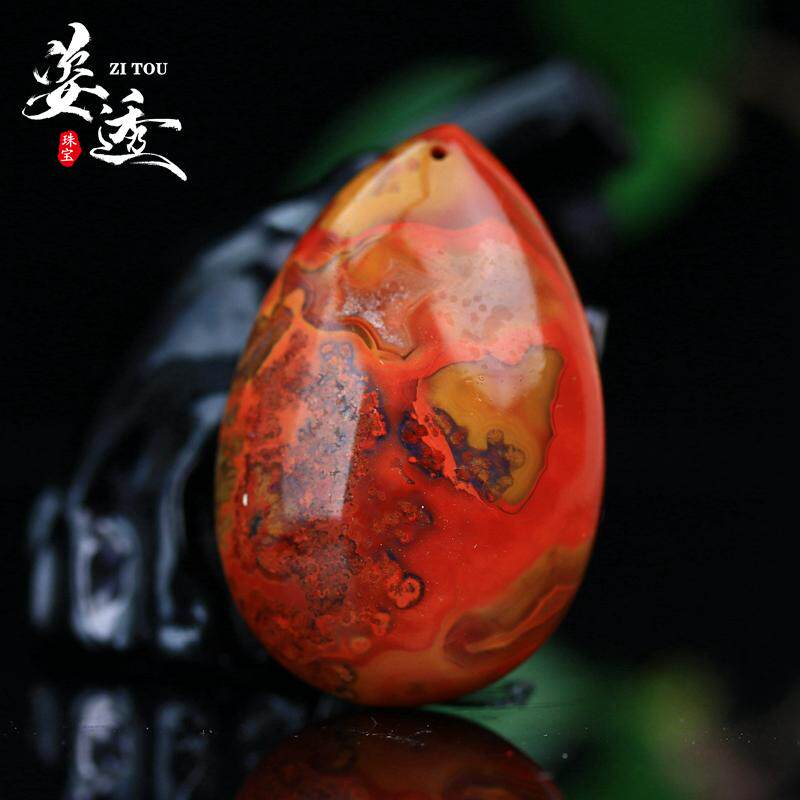 天然宣化战国红玛瑙吊坠水滴平安扣吊坠挂件原石项链男女情侣花草