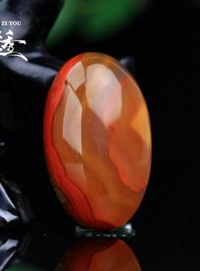 圆牌宣化战国红玛瑙吊坠姿透饰品