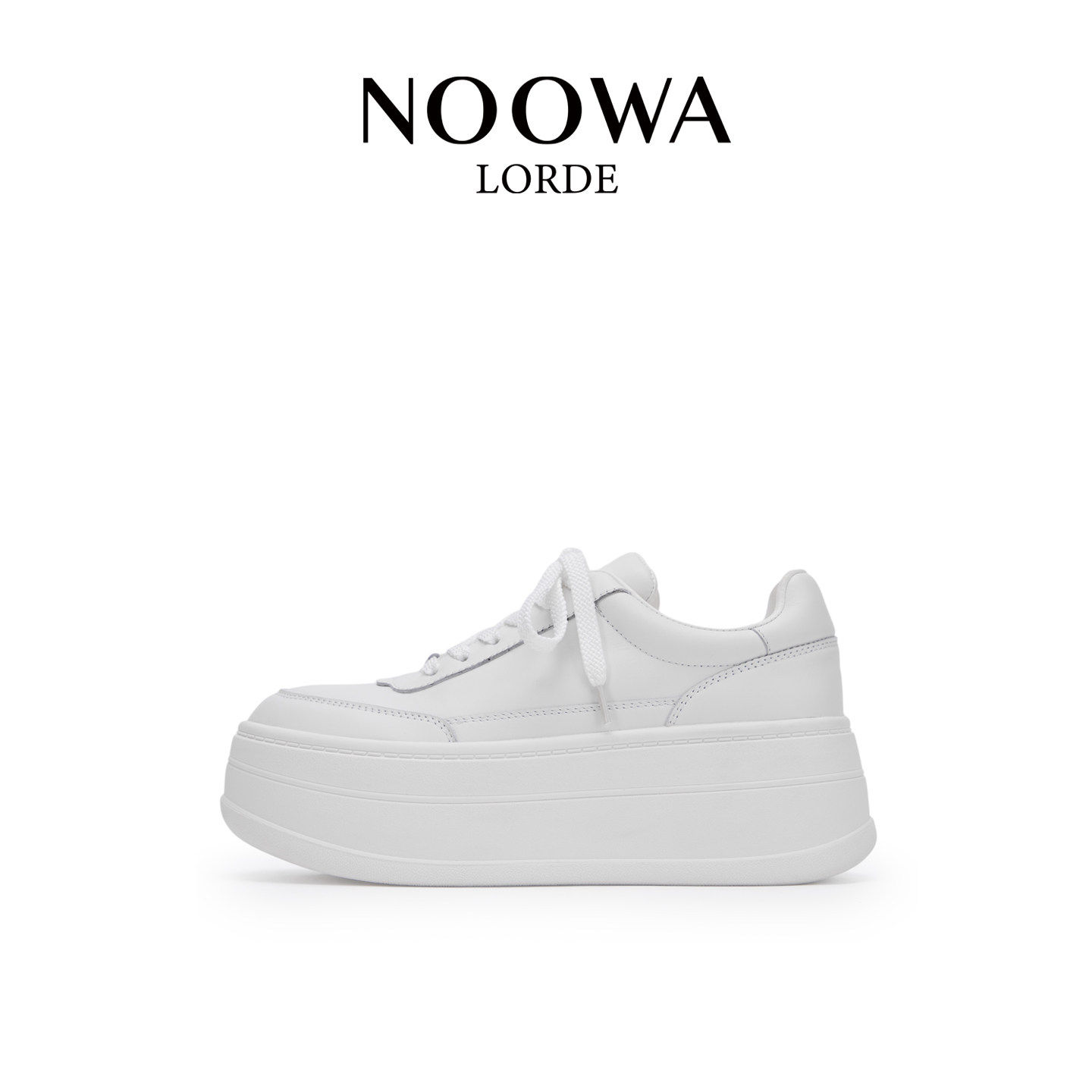 NOOWA厚底小白鞋女2026新款时尚真皮增高百搭软底舒适系带休闲鞋