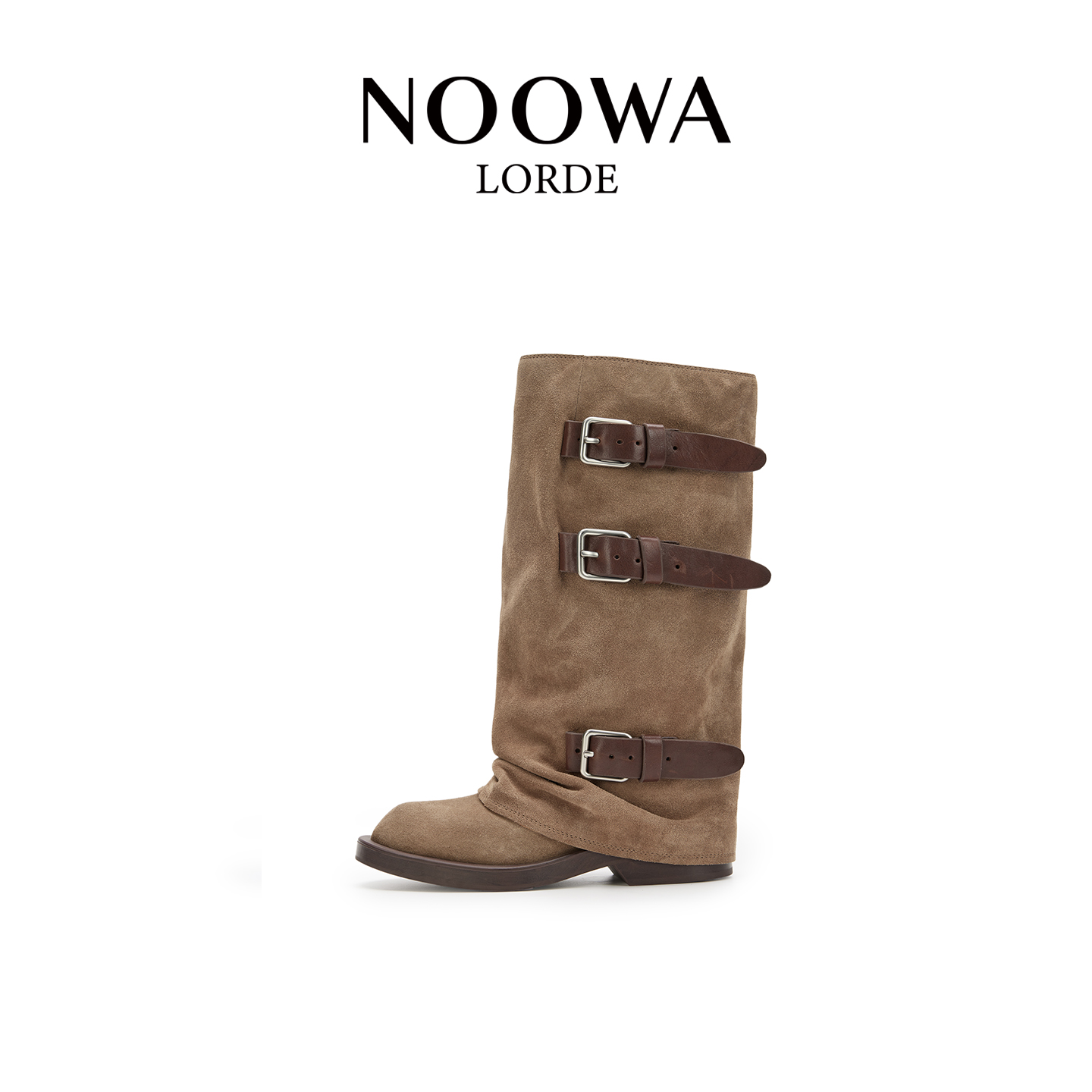 专柜同款复古褶皱显瘦堆堆骑士靴