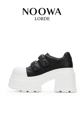 NOOWA厚底休闲鞋女2025新款真皮魔术贴圆头增高软底百搭休闲单鞋