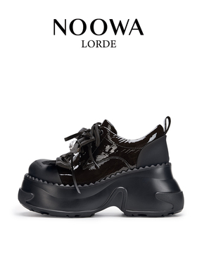 NOOWA厚底乐福鞋女2025秋季新时尚漆皮增高舒适甜美蝴蝶结小皮鞋