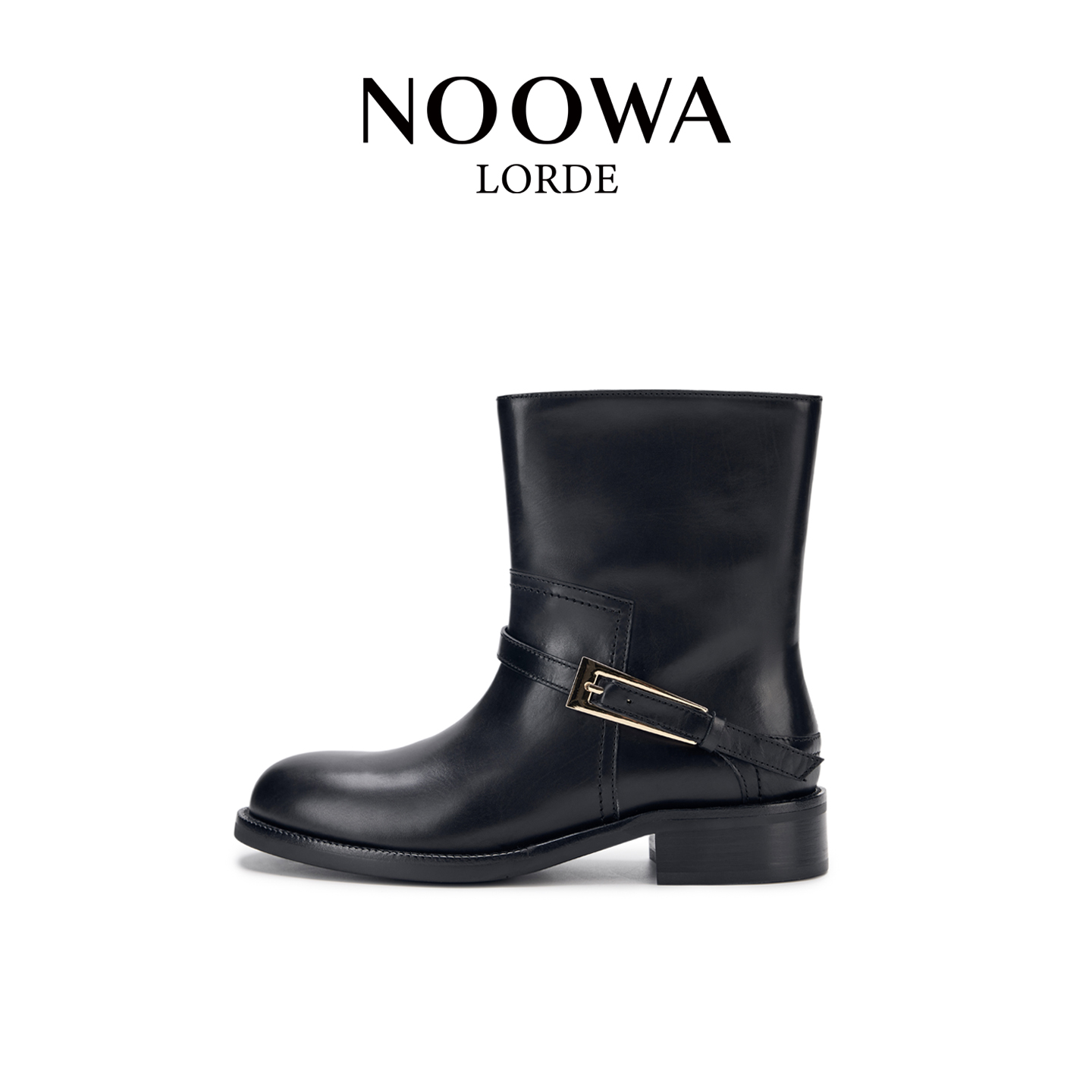 专柜同款圆头舒适皮带扣骑士靴