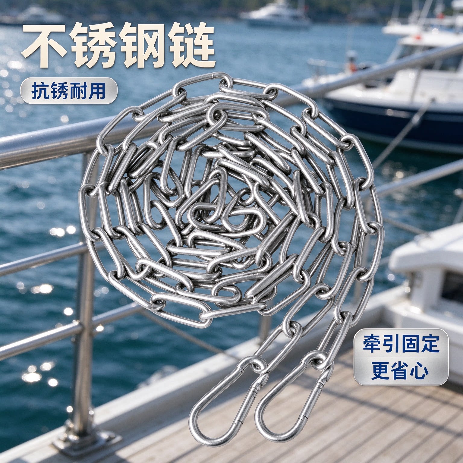 实心不锈钢链条带挂钩家用防盗锁链户外起重牵引固定链宠物拴狗