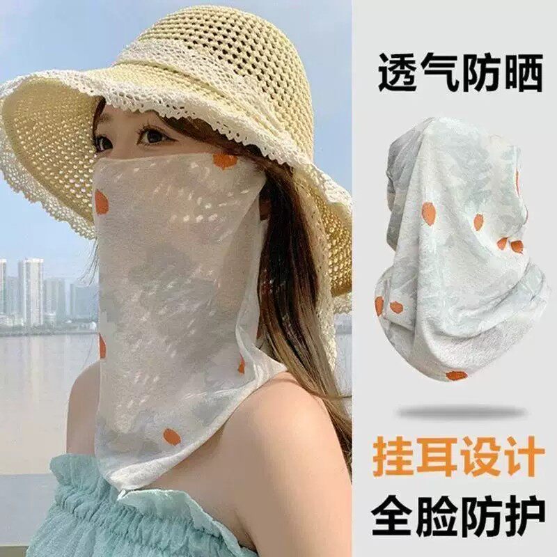 围脖丝巾女网纱夏季防晒护脸面罩纱巾套头护颈百搭时尚脖套薄面纱