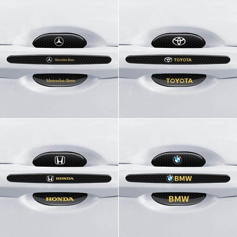 汽车门碗拉手防护贴夜间反光个性棱形防撞条防刮花耐磨黑色车身贴