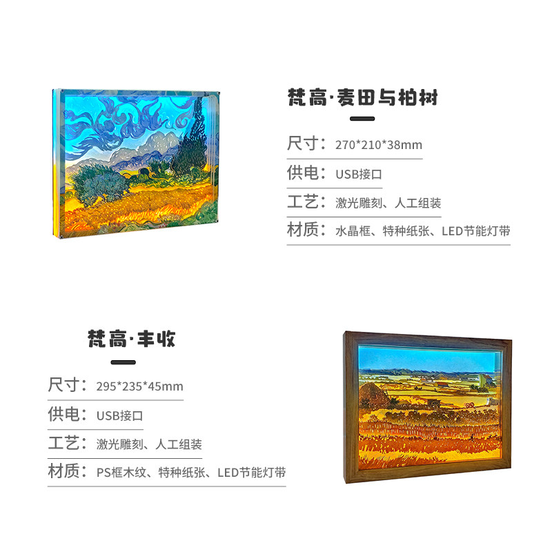 梵高光影纸雕灯镜面成品无需拼装3d立体创意镂空设计床头灯摆件