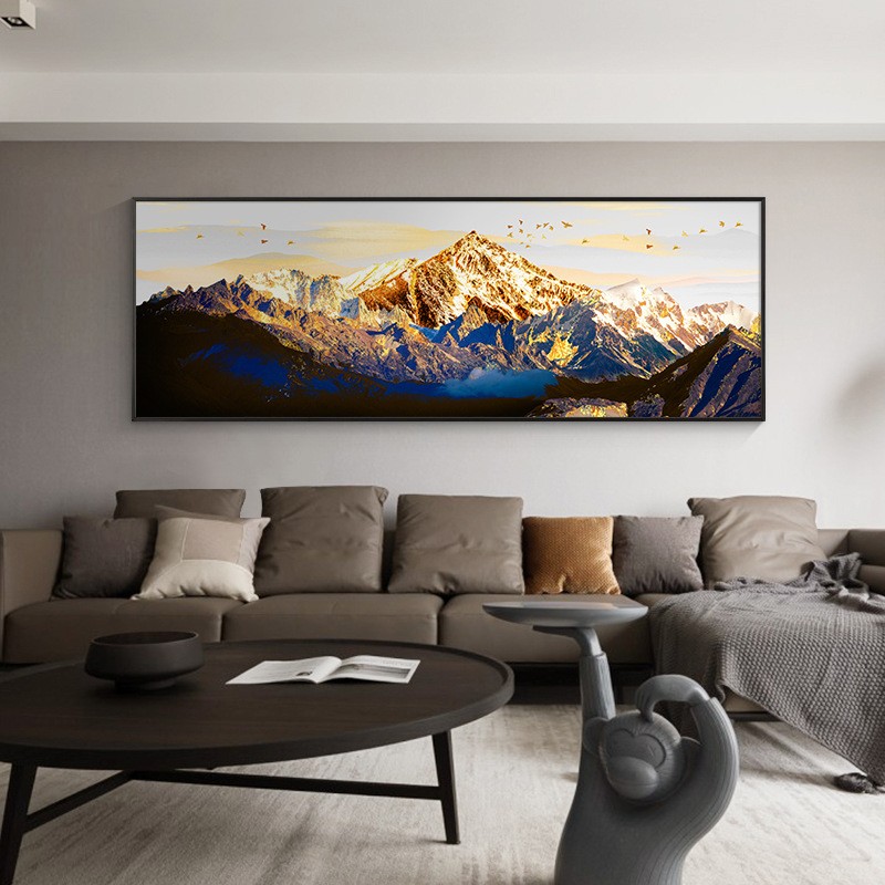 客厅横幅挂画沙发背景墙装饰画新中式大尺寸整幅金山生财有靠山