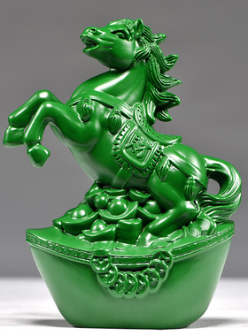 绿色木马摆件实木雕刻马到成功饰品工艺品木质马摆件家居桌面装饰