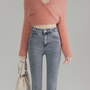 高腰紧身牛仔裤女春秋2024年新款浅色显瘦弹力修身小脚裤铅笔裤子
