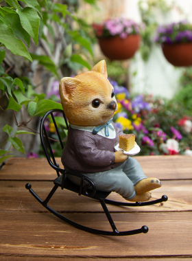 可爱创意桌面看书摇椅兔子摆件花园阳台庭院造景盆栽装饰品送礼物