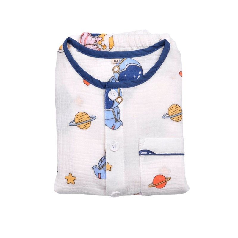 夏季男童宝宝新款薄款双层棉纱布短袖男中大孩纯棉睡衣家居服装套