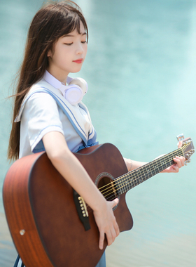 班士顿单板41寸初学者民谣吉他学生新手男女生入门木吉他专用乐器