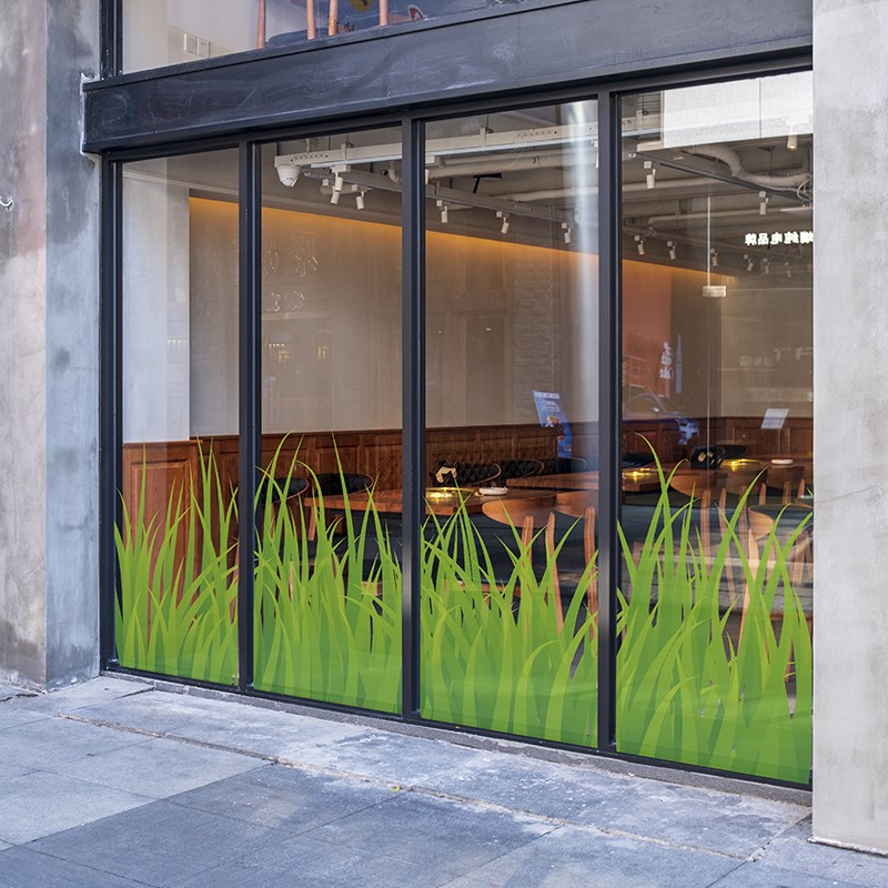 时尚商场酒店扶梯青青草静电无胶贴画玻璃田园风美化装饰围栏草地