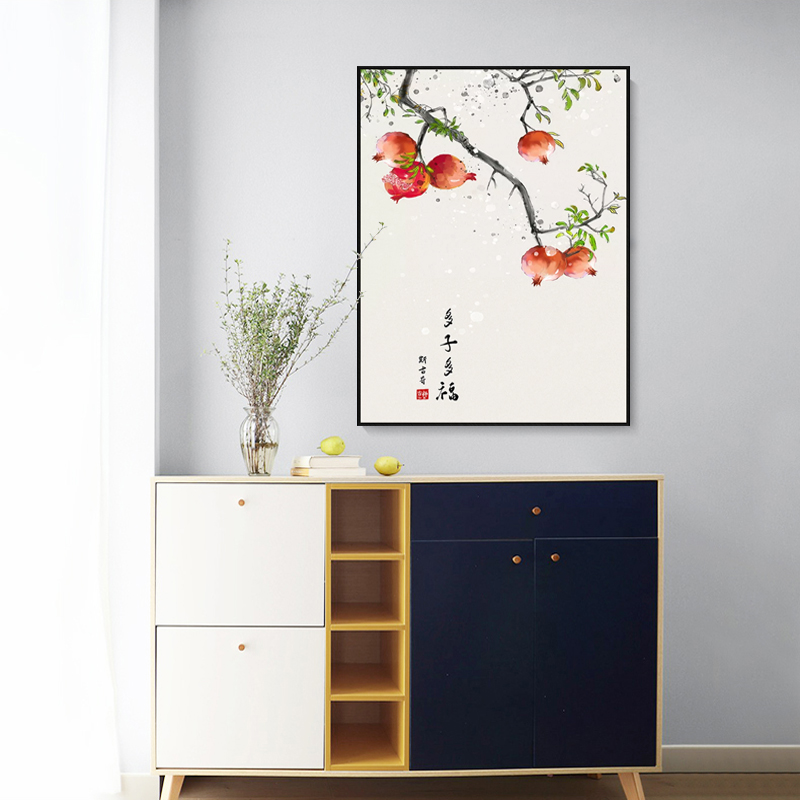 硕果累累免打孔电表箱装饰画竖款新中式配电箱壁画遮挡挂画可推拉