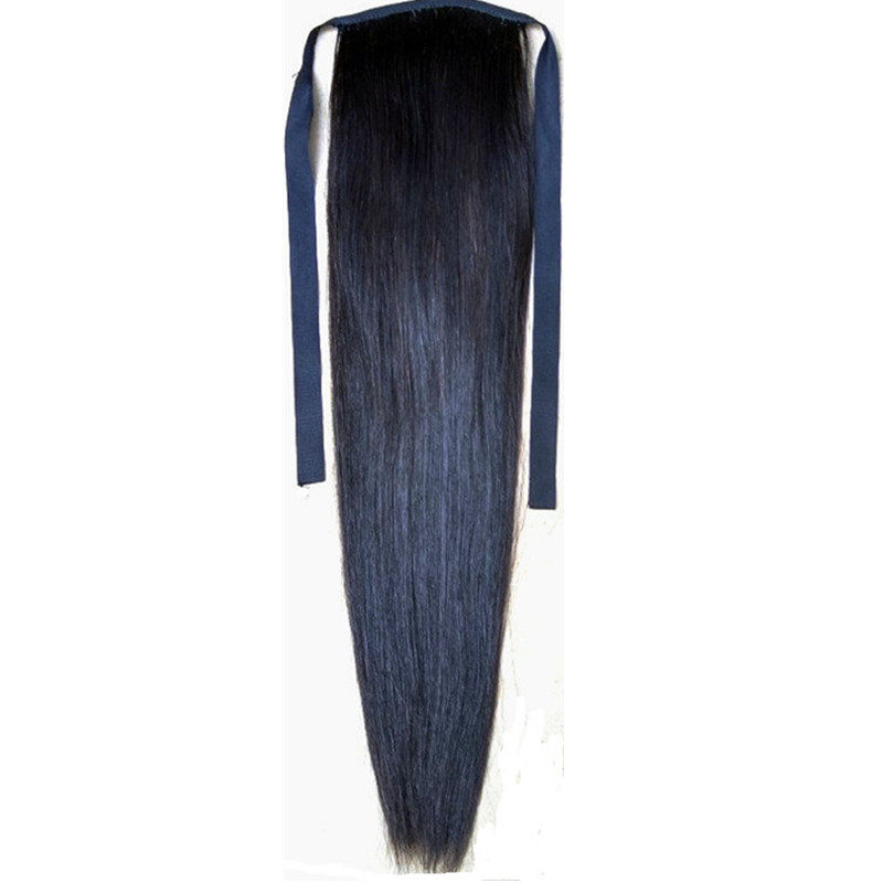 真发假发直发马尾 加工定做真发双辫短款中长直发绑带式口袋马尾