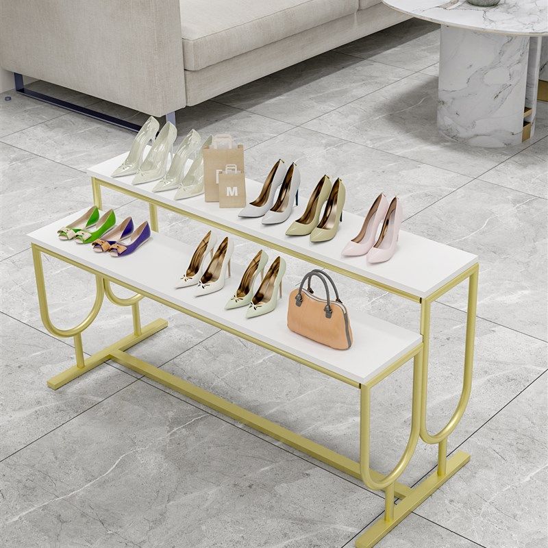 北欧轻奢服装店商场铁艺鞋架展示台置物架中岛包包摆放货架流水台
