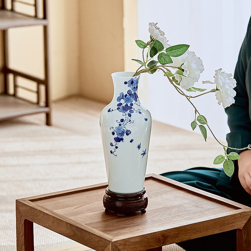 富玉景德镇工艺品手绘云曼花瓶高颜值家居饰品陶瓷器客厅插花摆件