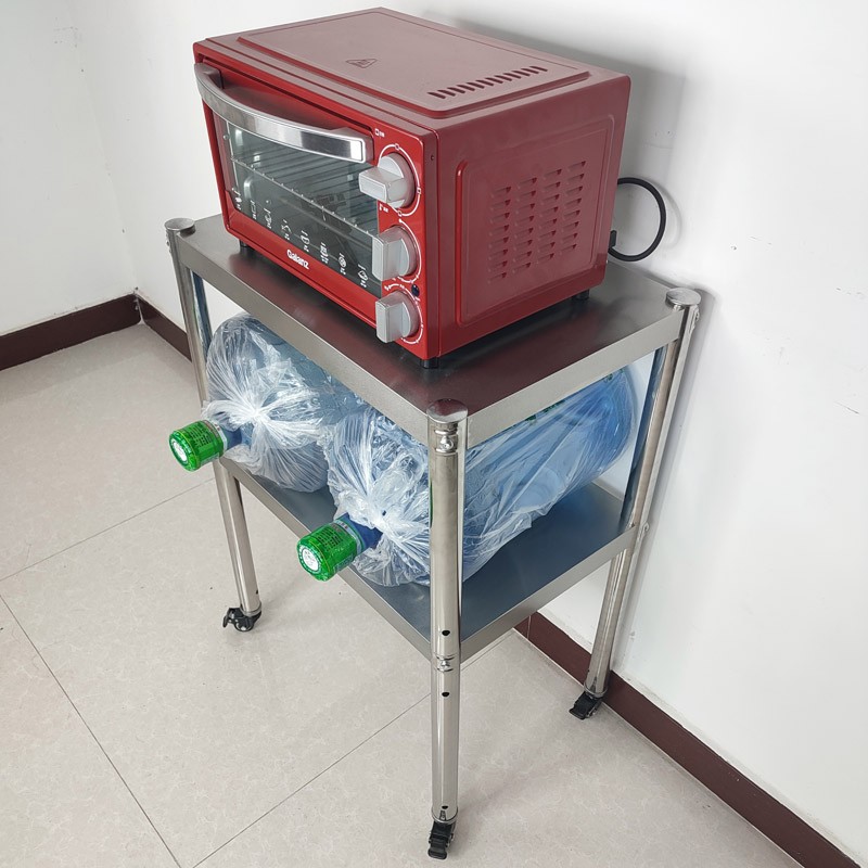 带静音万向轮不锈钢厨房置物微波炉烤箱收纳架子可移动两层手推车